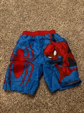 Spiderman Blue and Red Boys Swim Trunks with Hero Graphic